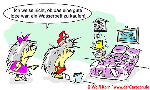 Cartoon Igel und Wasserbett - Lustige Bilder, Cartoons kostenlos