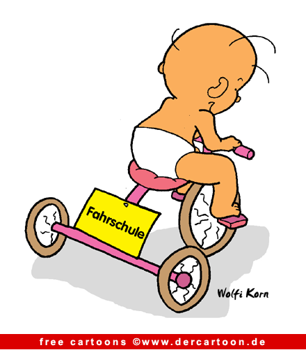 Baby am Fahrrad Cartoon free - Fahrschule Cartoon - Lustige Bilder, Cartoons kostenlos