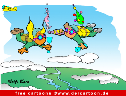 Fallschirmspringer trinken Sekt Cartoon kostenlos - Lustige Bilder, Cartoons kostenlos